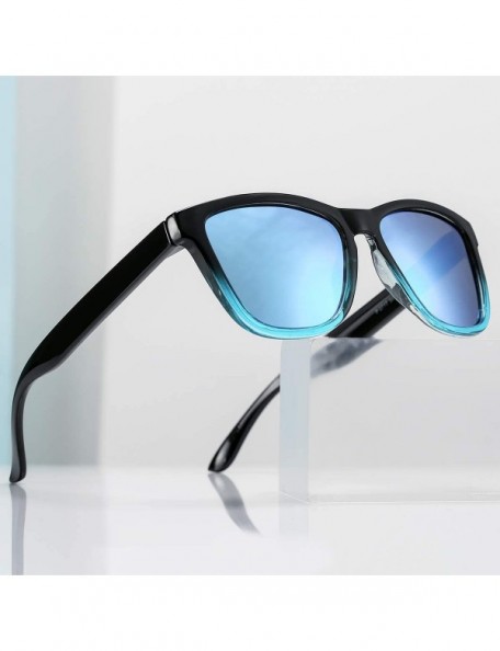 Sport Polarized Sunglasses for Women Men- Classic Vintage Square Sun Glasses - A black Frame/Blue Mirrored Lens - CT199UNMHM5...