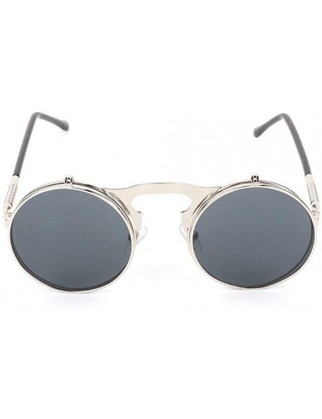 Goggle Retro Steampunk Goggles Glasses - Unisex Metal Frame Flip Up Round Sunglasses - Silver Frame Black Lens - CH18XHMXAUE ...