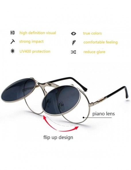Goggle Retro Steampunk Goggles Glasses - Unisex Metal Frame Flip Up Round Sunglasses - Silver Frame Black Lens - CH18XHMXAUE ...