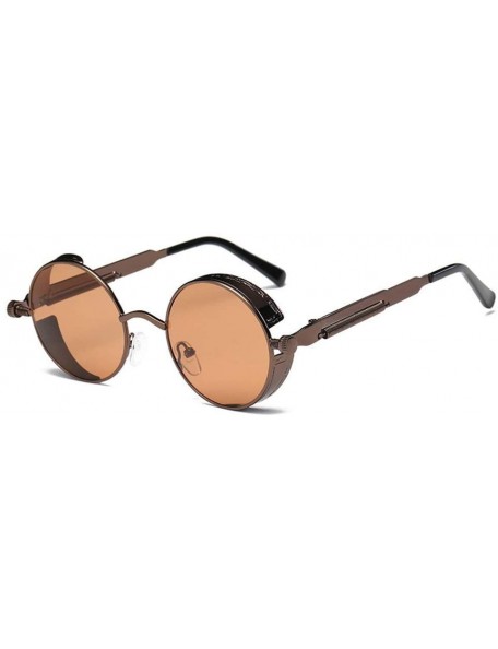 Round Metal Round Steampunk Sunglasses Men Designer Retro Frame Vintage Sunglasses UV400 - 7 - CG18R3YU2GL $28.07