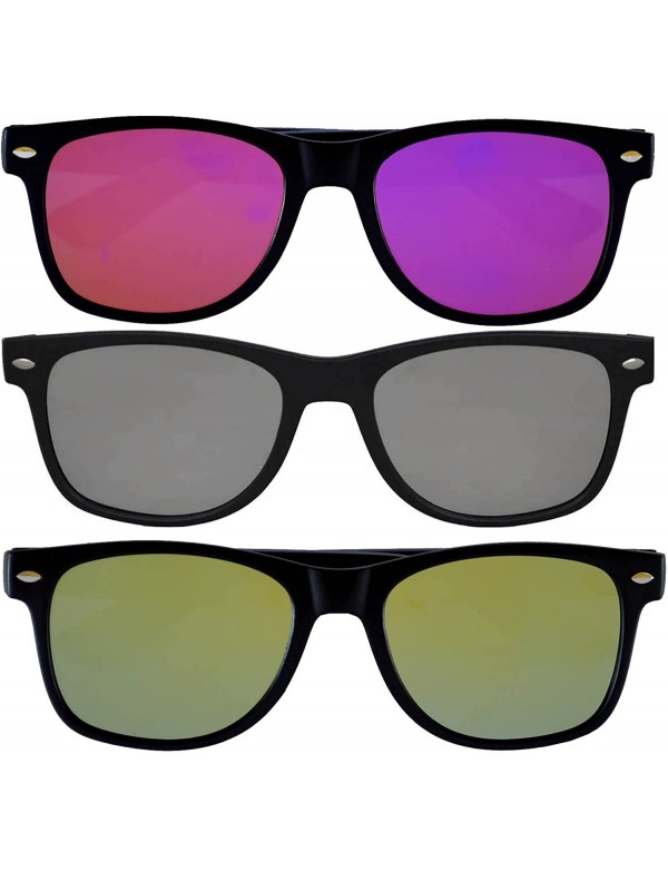 Sport Women's Men's Sunglasses Flat Mirrored Reflective Colored Lens - Flat_3_pairs_purp_sil_yell - CK186ACO45M $10.53