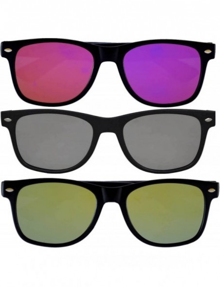 Sport Women's Men's Sunglasses Flat Mirrored Reflective Colored Lens - Flat_3_pairs_purp_sil_yell - CK186ACO45M $10.53