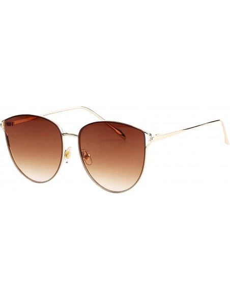 Aviator Oversized Sunglasses for Women - Mirrored Cat Eye Sunglasses with Rimless Design U225 - BROWN - CW18079ENOM $15.48
