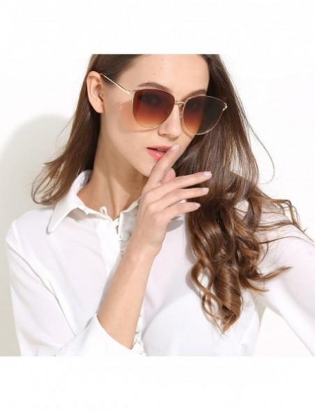 Aviator Oversized Sunglasses for Women - Mirrored Cat Eye Sunglasses with Rimless Design U225 - BROWN - CW18079ENOM $15.48