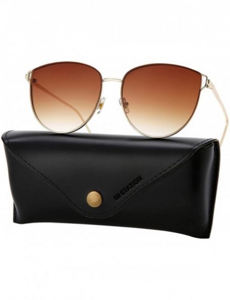 Aviator Oversized Sunglasses for Women - Mirrored Cat Eye Sunglasses with Rimless Design U225 - BROWN - CW18079ENOM $15.48