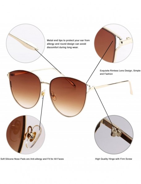 Aviator Oversized Sunglasses for Women - Mirrored Cat Eye Sunglasses with Rimless Design U225 - BROWN - CW18079ENOM $15.48