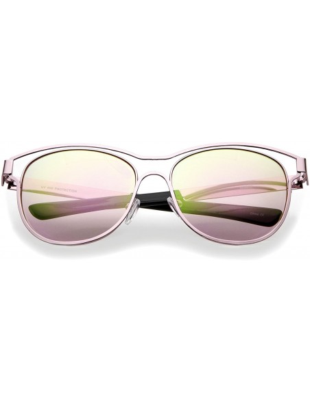 Wayfarer Modern Open Metal Frame Colored Mirror Lens Horn Rimmed Sunglasses 56mm - Pink / Pink Mirror - C612LZRTUWH $9.93