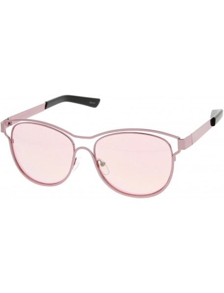 Wayfarer Modern Open Metal Frame Colored Mirror Lens Horn Rimmed Sunglasses 56mm - Pink / Pink Mirror - C612LZRTUWH $9.93