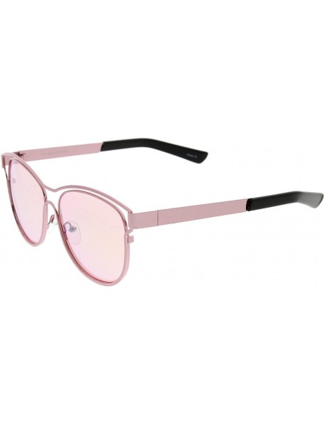 Wayfarer Modern Open Metal Frame Colored Mirror Lens Horn Rimmed Sunglasses 56mm - Pink / Pink Mirror - C612LZRTUWH $9.93