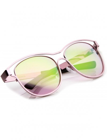 Wayfarer Modern Open Metal Frame Colored Mirror Lens Horn Rimmed Sunglasses 56mm - Pink / Pink Mirror - C612LZRTUWH $9.93