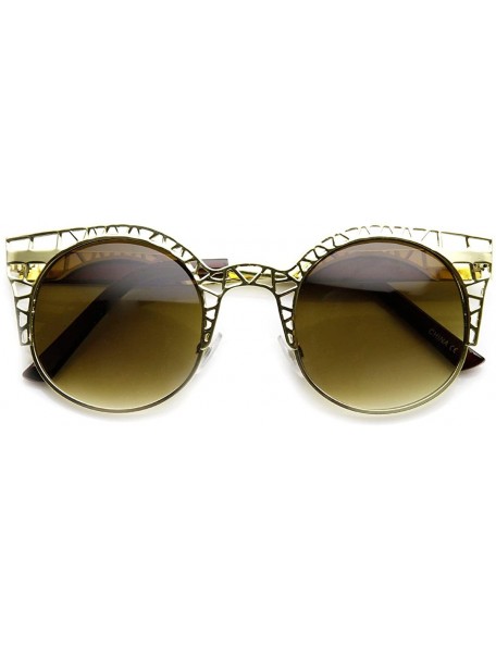 Cat Eye High Fashion Metal Cut Out Hollow Out Frame Round Cat Eye Sunglasses - Gold - C511R4Q8OSF $12.90