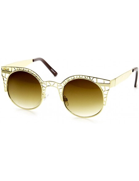 Cat Eye High Fashion Metal Cut Out Hollow Out Frame Round Cat Eye Sunglasses - Gold - C511R4Q8OSF $12.90