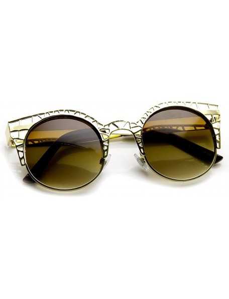 Cat Eye High Fashion Metal Cut Out Hollow Out Frame Round Cat Eye Sunglasses - Gold - C511R4Q8OSF $12.90