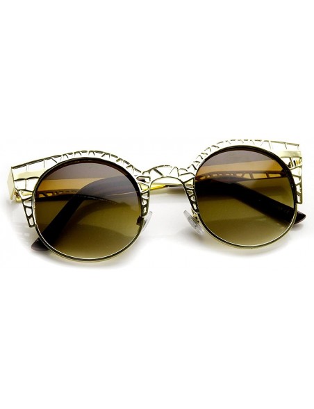 Cat Eye High Fashion Metal Cut Out Hollow Out Frame Round Cat Eye Sunglasses - Gold - C511R4Q8OSF $12.90