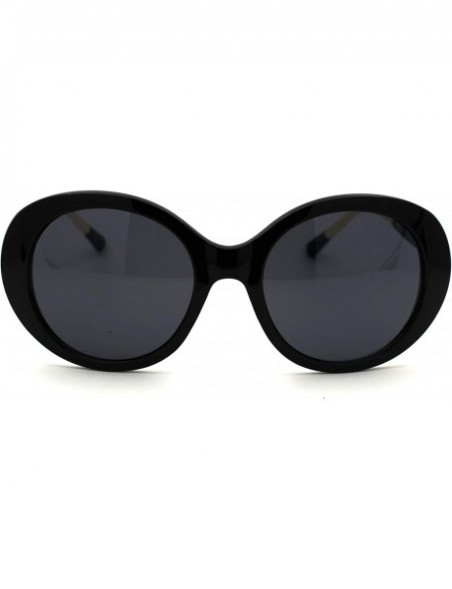 Round Womens Thick Plastic Oval Round Mod Designer Sunglasses - All Black - CP18WHOZ8A5 $11.71