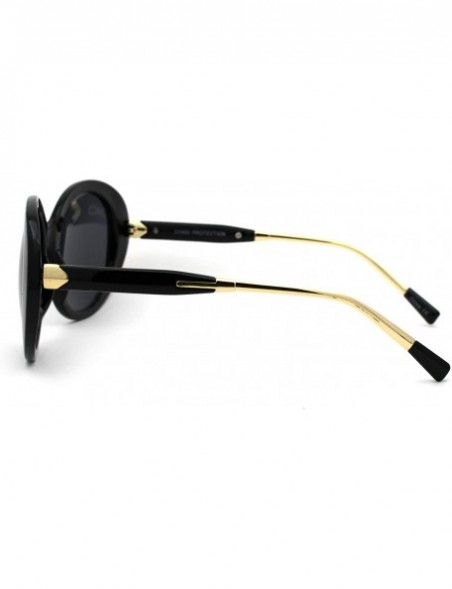 Round Womens Thick Plastic Oval Round Mod Designer Sunglasses - All Black - CP18WHOZ8A5 $11.71