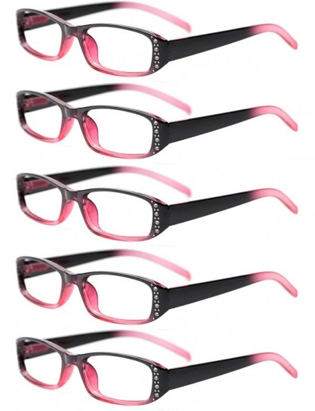 Rectangular 3-Pairs Womens Designer Spring Hinge Rhinestone Lightweight Reading Glasses - 5 Pairs Value Pack in Black - C618Z...