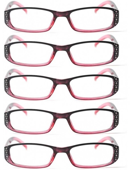 Rectangular 3-Pairs Womens Designer Spring Hinge Rhinestone Lightweight Reading Glasses - 5 Pairs Value Pack in Black - C618Z...