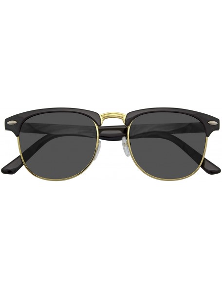 Semi-rimless Premium Half Frame Horn Rimmed Sunglasses Metal Rivets - Black Gold - CJ12FR3OECL $19.98