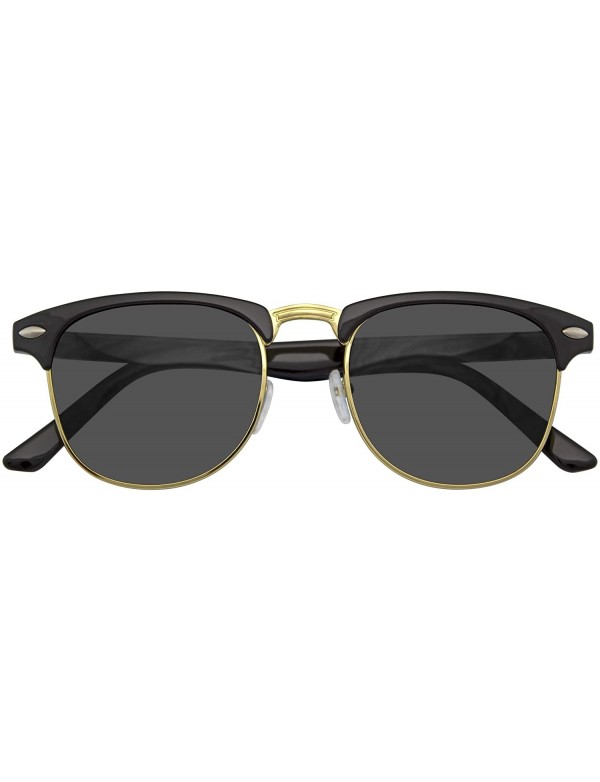 Semi-rimless Premium Half Frame Horn Rimmed Sunglasses Metal Rivets - Black Gold - CJ12FR3OECL $7.13