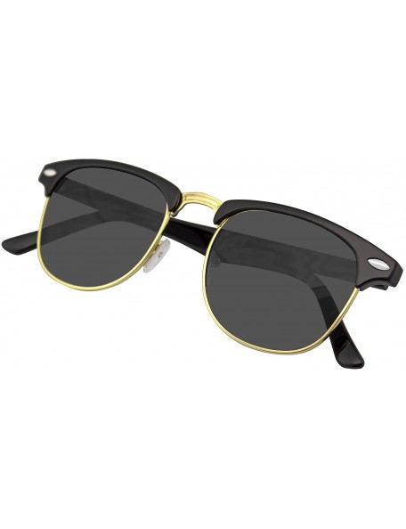 Semi-rimless Premium Half Frame Horn Rimmed Sunglasses Metal Rivets - Black Gold - CJ12FR3OECL $7.13