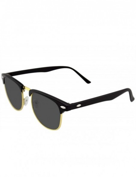 Semi-rimless Premium Half Frame Horn Rimmed Sunglasses Metal Rivets - Black Gold - CJ12FR3OECL $7.13