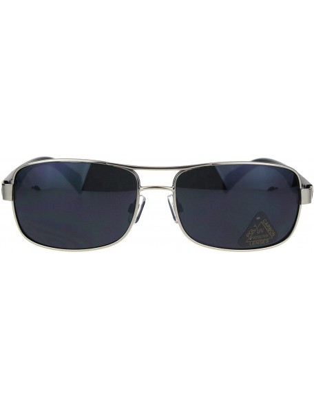 Sport Classic Mens Rectangular Agent Officer Style Sport Metal Rim Sunglasses - Silver Black - C017YSSGSAG $9.12