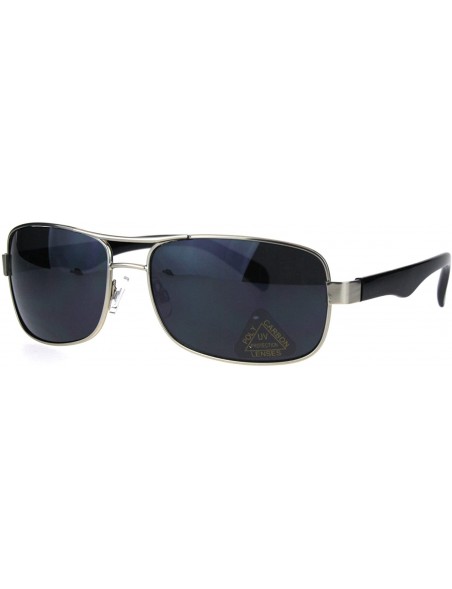 Sport Classic Mens Rectangular Agent Officer Style Sport Metal Rim Sunglasses - Silver Black - C017YSSGSAG $9.12