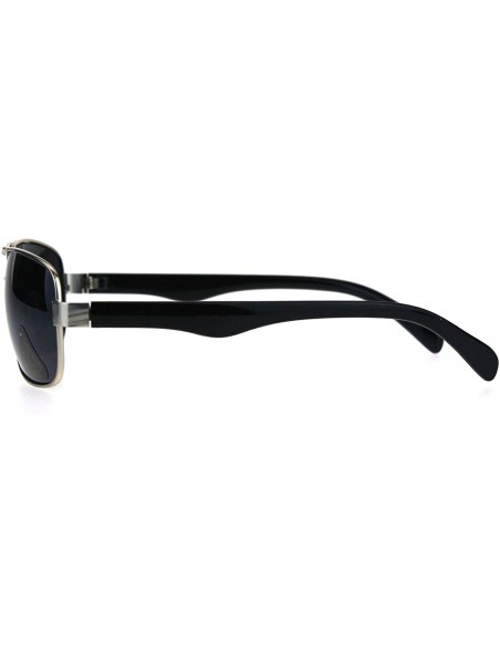 Sport Classic Mens Rectangular Agent Officer Style Sport Metal Rim Sunglasses - Silver Black - C017YSSGSAG $9.12
