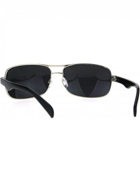 Sport Classic Mens Rectangular Agent Officer Style Sport Metal Rim Sunglasses - Silver Black - C017YSSGSAG $9.12