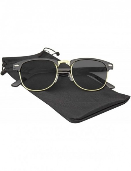 Semi-rimless Premium Half Frame Horn Rimmed Sunglasses Metal Rivets - Black Gold - CJ12FR3OECL $7.13