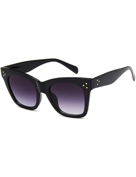 Aviator Fashion Square Sunglasses Women Accessories Rivets Sun Glasses Gradient Cateye Eyewear UV400 O163 - Black - Grey - C3...