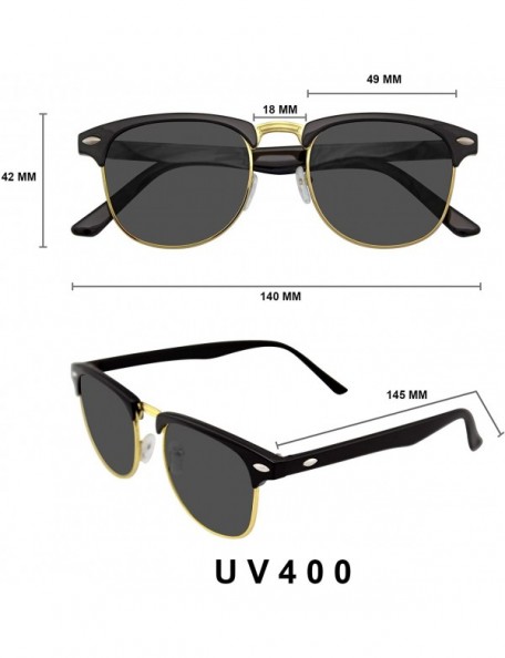 Semi-rimless Premium Half Frame Horn Rimmed Sunglasses Metal Rivets - Black Gold - CJ12FR3OECL $7.13