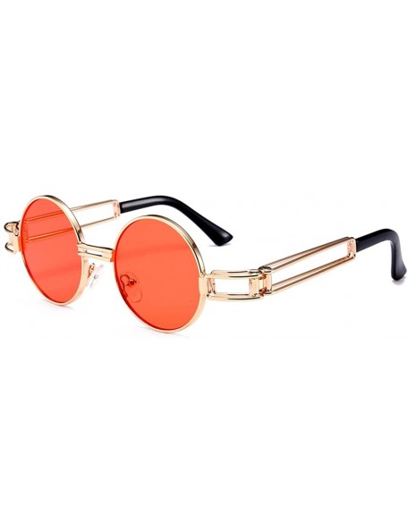 Round Small Round Sunglasses Men Gold Metal Frame Retro Vintage Sun Glasses for Women - Red - CT18DTTY9NH $13.25