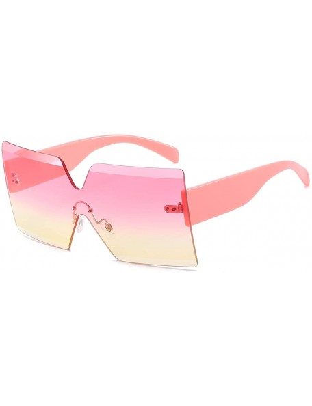 Oversized Oversized Square Sunglasses for Women Rimless Frame Candy Color Transparent Glasses - Pink-yellow - CA18INXGD3E $29.16