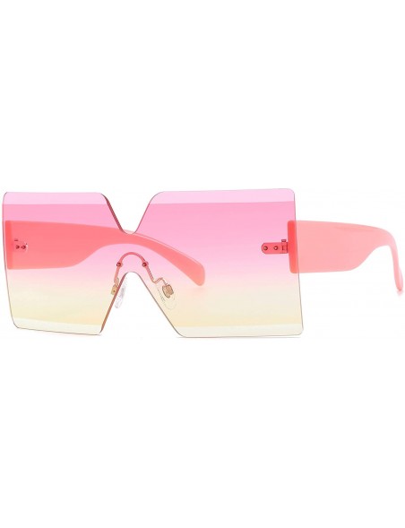 Oversized Oversized Square Sunglasses for Women Rimless Frame Candy Color Transparent Glasses - Pink-yellow - CA18INXGD3E $11.06