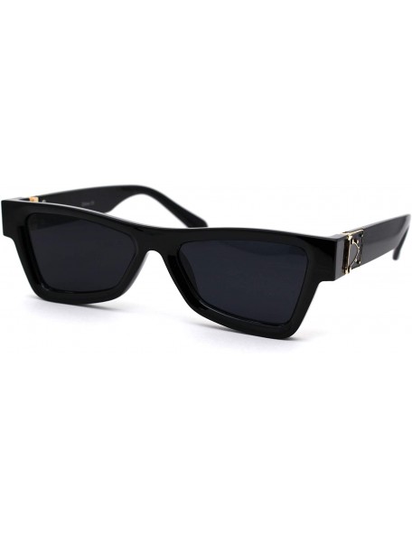 Rectangular Womens Luxury Squared Triangular Thick Plastic Horn Mob Sunglasses - All Black - CA18WZX6HLG $17.52