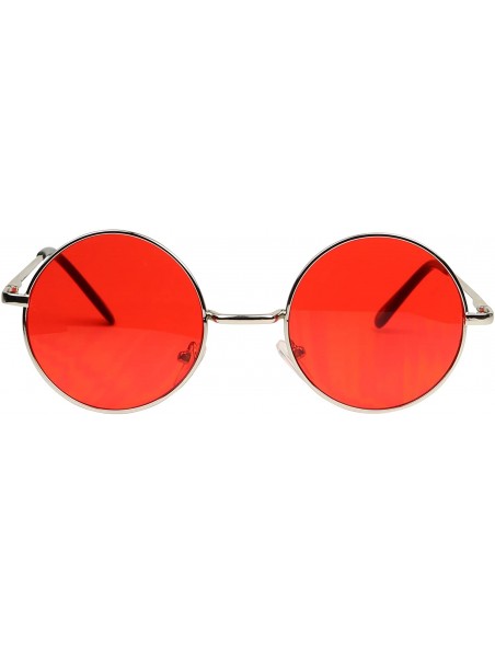Oval Retro Round Groovy Sunglasses Colorful Circular Flat Lens Spring Hinge Nickel Frame Thin Wire Hippie Shades - CA18THXOLU...