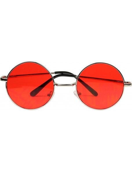 Oval Retro Round Groovy Sunglasses Colorful Circular Flat Lens Spring Hinge Nickel Frame Thin Wire Hippie Shades - CA18THXOLU...