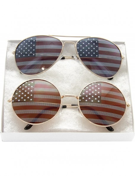Aviator USA Flag Patriotic Sunglasses Gift Box - Gold - CX12NTK3X00 $19.36