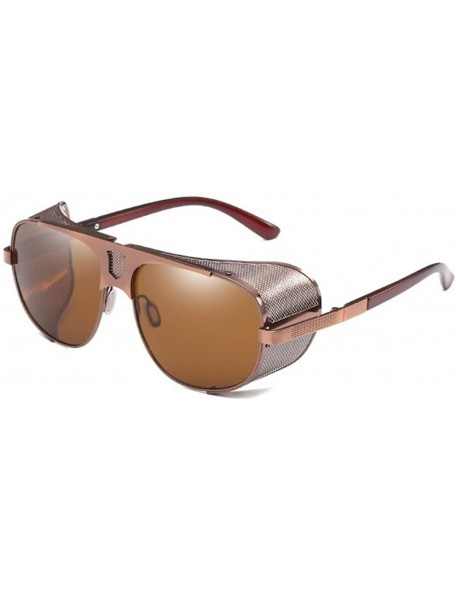 Round Flat Top Mesh Side Shield Aviator Sunglasses - Brown Frame Brown Lens - CE194CQR9UX $19.98