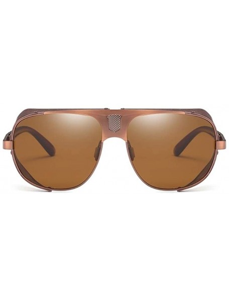 Round Flat Top Mesh Side Shield Aviator Sunglasses - Brown Frame Brown Lens - CE194CQR9UX $19.98