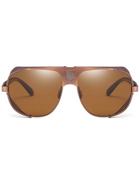 Round Flat Top Mesh Side Shield Aviator Sunglasses - Brown Frame Brown Lens - CE194CQR9UX $19.98