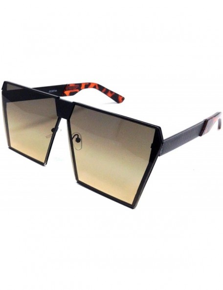 Square XXL Large Flat Top Oversized Square Shield Sunglasses - Black & Tortoise - CF18M542NQQ $14.30