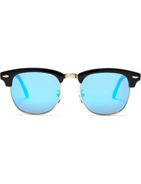 Rimless Classic Semi Rimless Polarized Sunglasses with Metal Rivets - Ocean Blue Mirror - C418RUGKDI5 $24.18