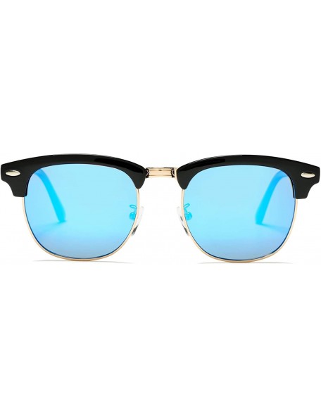 Rimless Classic Semi Rimless Polarized Sunglasses with Metal Rivets - Ocean Blue Mirror - C418RUGKDI5 $13.16