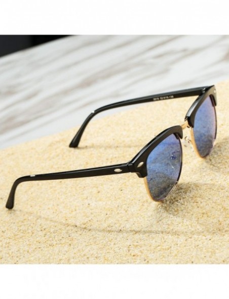 Rimless Classic Semi Rimless Polarized Sunglasses with Metal Rivets - Ocean Blue Mirror - C418RUGKDI5 $13.16