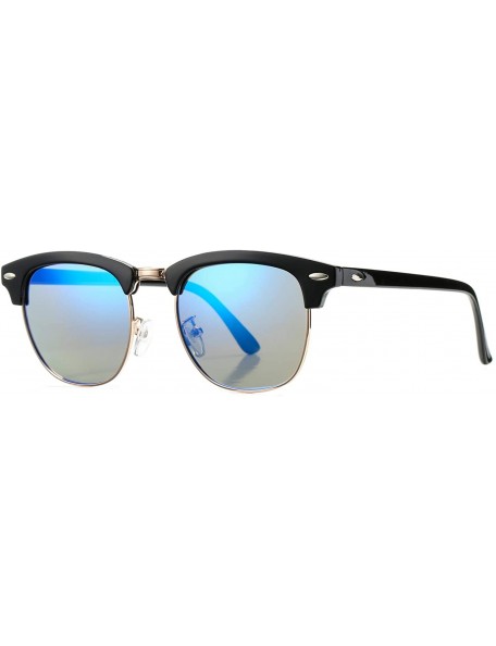 Rimless Classic Semi Rimless Polarized Sunglasses with Metal Rivets - Ocean Blue Mirror - C418RUGKDI5 $13.16