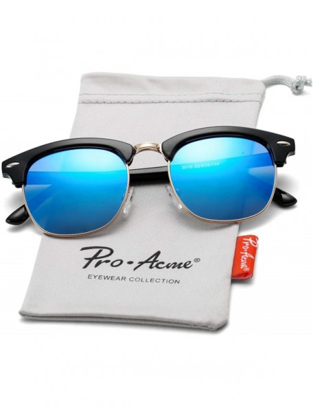 Rimless Classic Semi Rimless Polarized Sunglasses with Metal Rivets - Ocean Blue Mirror - C418RUGKDI5 $13.16