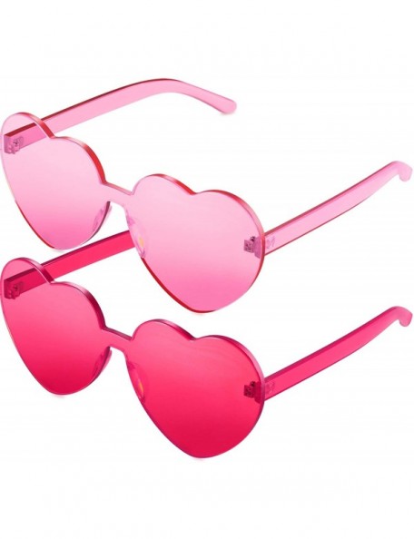 Rimless 2 Pieces Heart Shape Rimless Sunglasses Transparent Candy Color Frameless Glasses Love Eyewear - Pink - C418RC2M36Q $...